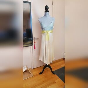 Kay Unger Glitter Blue and Yellow Midi Dress